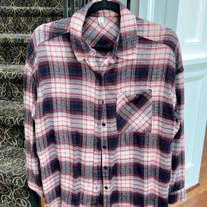 Nordstroms brand BP plaid button down. Cozy. Mauve/navy/red. Sz S but oversized